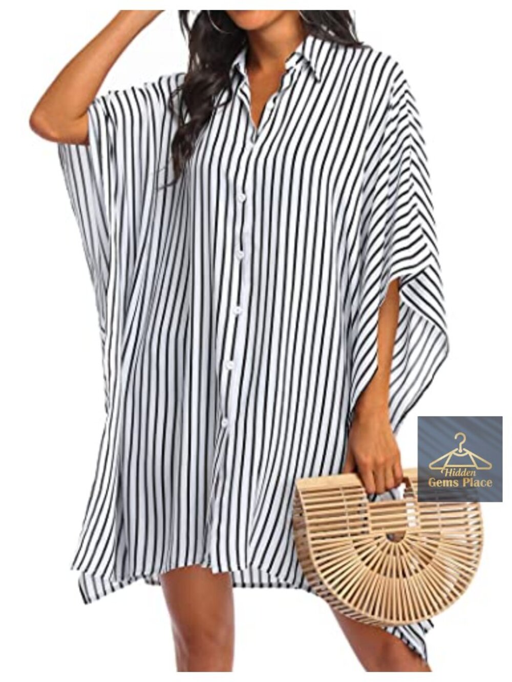Ekouaer Women's Rayon Swim Cover Up Button Down Oversized Bikini Coverup Shirt